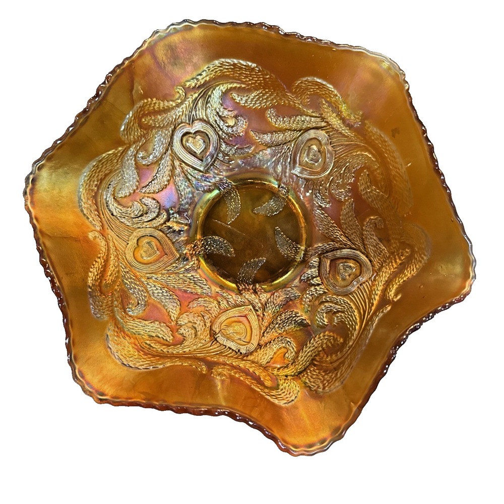 Fenton Amethyst Carnival Glass Heart & Vine Pattern Bowl Ruffled Vintage